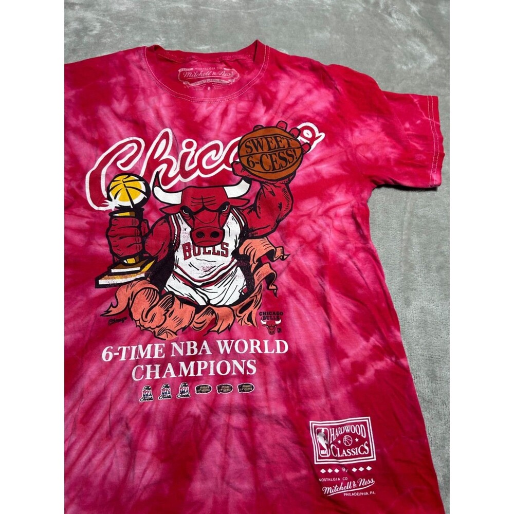 Mitchell & Ness Chicago Bulls Shirt Men Small Red Tie Dye NBA Champion Vintage